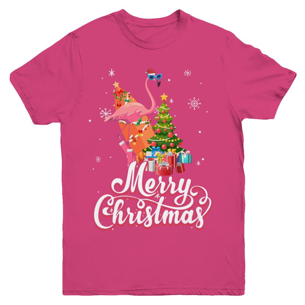 Flamingo Christmas Gift Merry Christmas Flamingo Youth-Youth Shirt-Youth T-Shirt-Heliconia