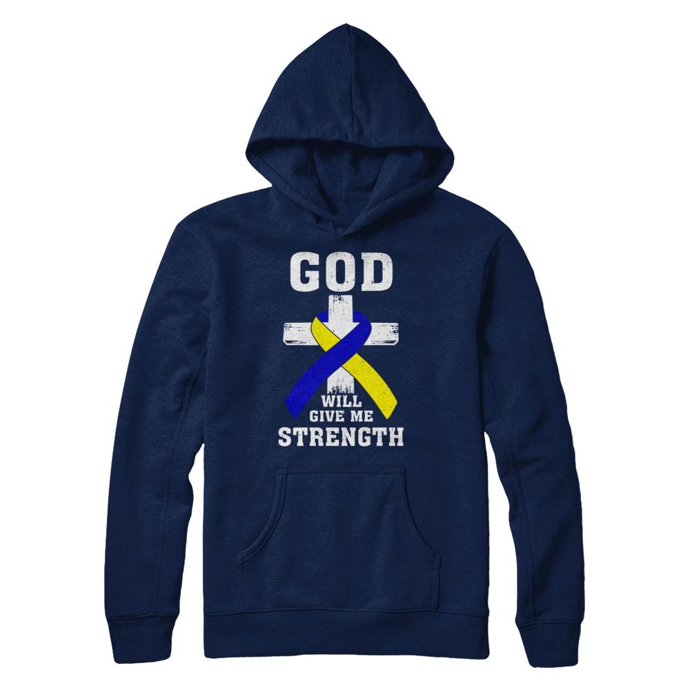 God Will Give Me Strength Down Syndrome Ribbon Gift-T-Shirt & Hoodie-Pullover Hoodie-Navy