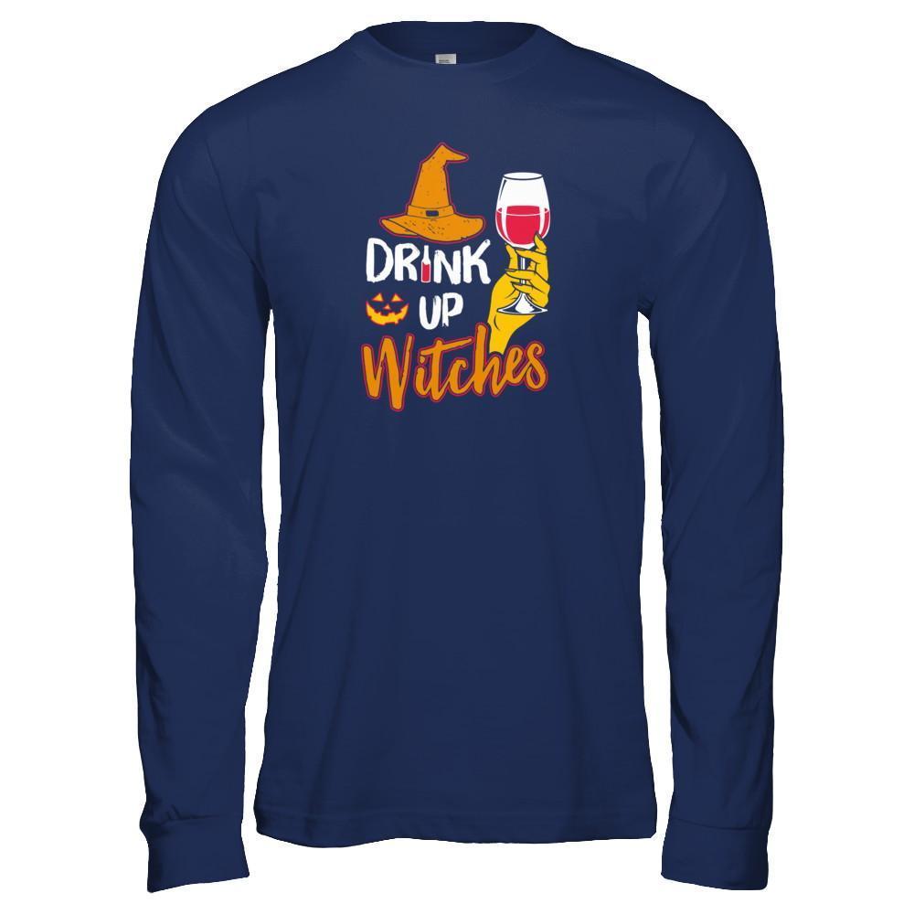 Drink Up Witches Funny Halloween Wine Lover-T-Shirt & Tank Top-Long Sleeve T-Shirt-Navy