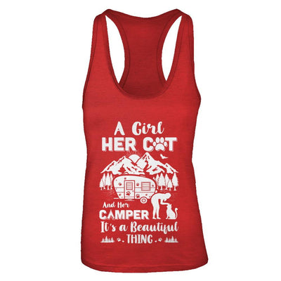 A Girl Her Cat And Her Camper It's A Beautiful Thing Camping-T-Shirt & Tank Top-Women's Ideal Racerback Tank-Red
