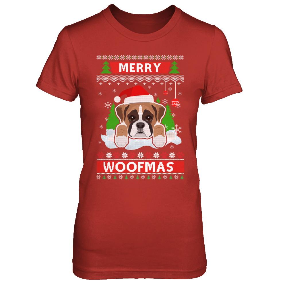 Boxer Merry Woofmas Ugly Christmas Sweater-T-Shirt & Sweatshirt-Women's T-Shirt-Red