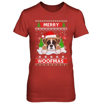 Boxer Merry Woofmas Ugly Christmas Sweater-T-Shirt & Sweatshirt-Women's T-Shirt-Red