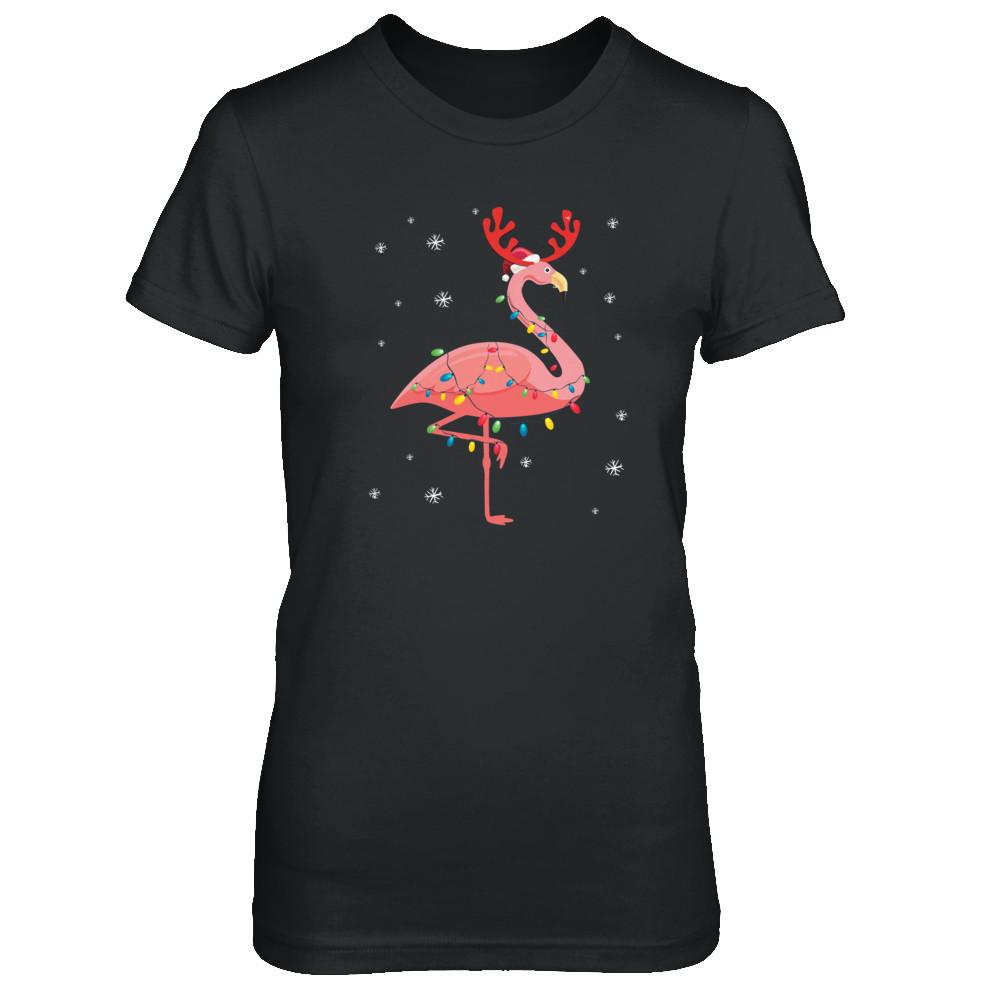 Santa Hat Flamingo Reindeer Christmas Gifts-T-Shirt & Hoodie-Women's T-Shirt-Black
