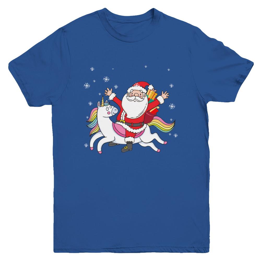 Santa Riding Unicorn Christmas Kids Girls Women Xmas Youth-Youth Shirt-Youth T-Shirt-Royal