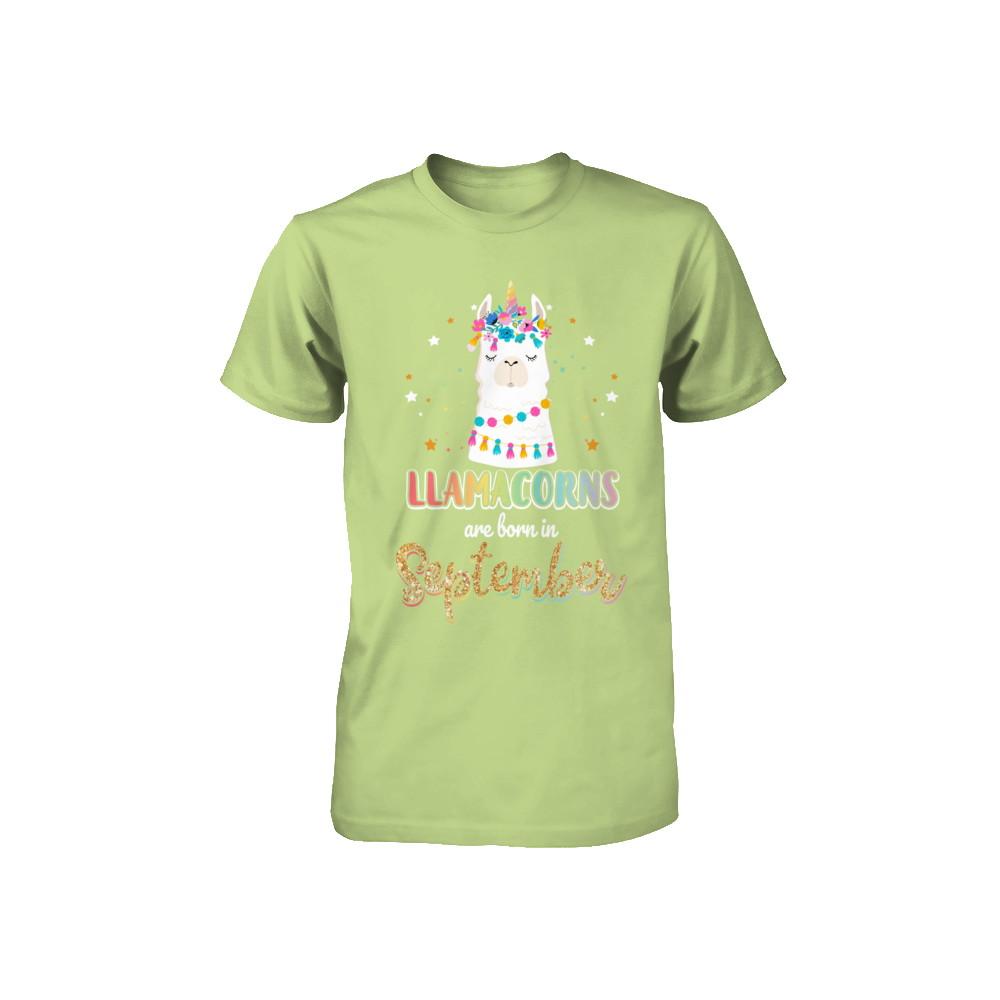 Llama Unicorn Llamacorns Born In September Birthday Gift Youth-Youth Shirt-Toddler T-Shirt-Key Lime