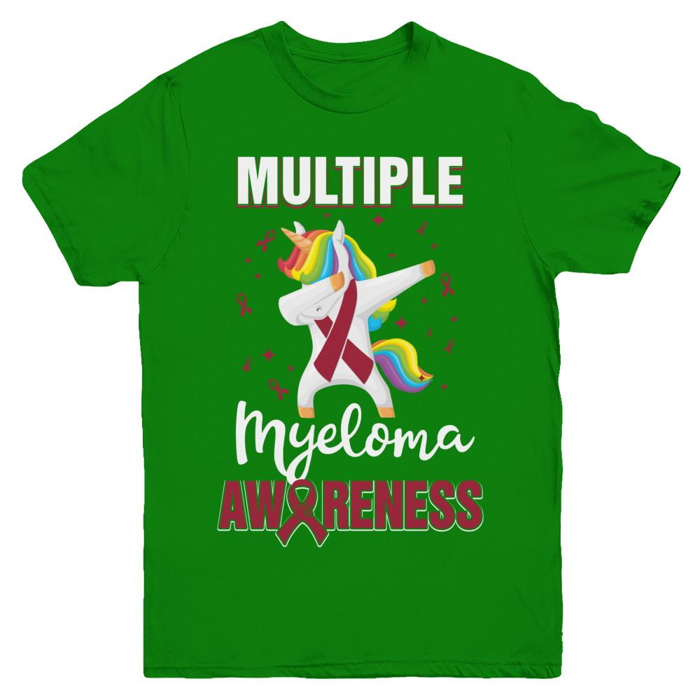 Inspirational Multiple Myeloma Awareness Unicorn Support Youth-Youth Shirt-Youth T-Shirt-Irish Green
