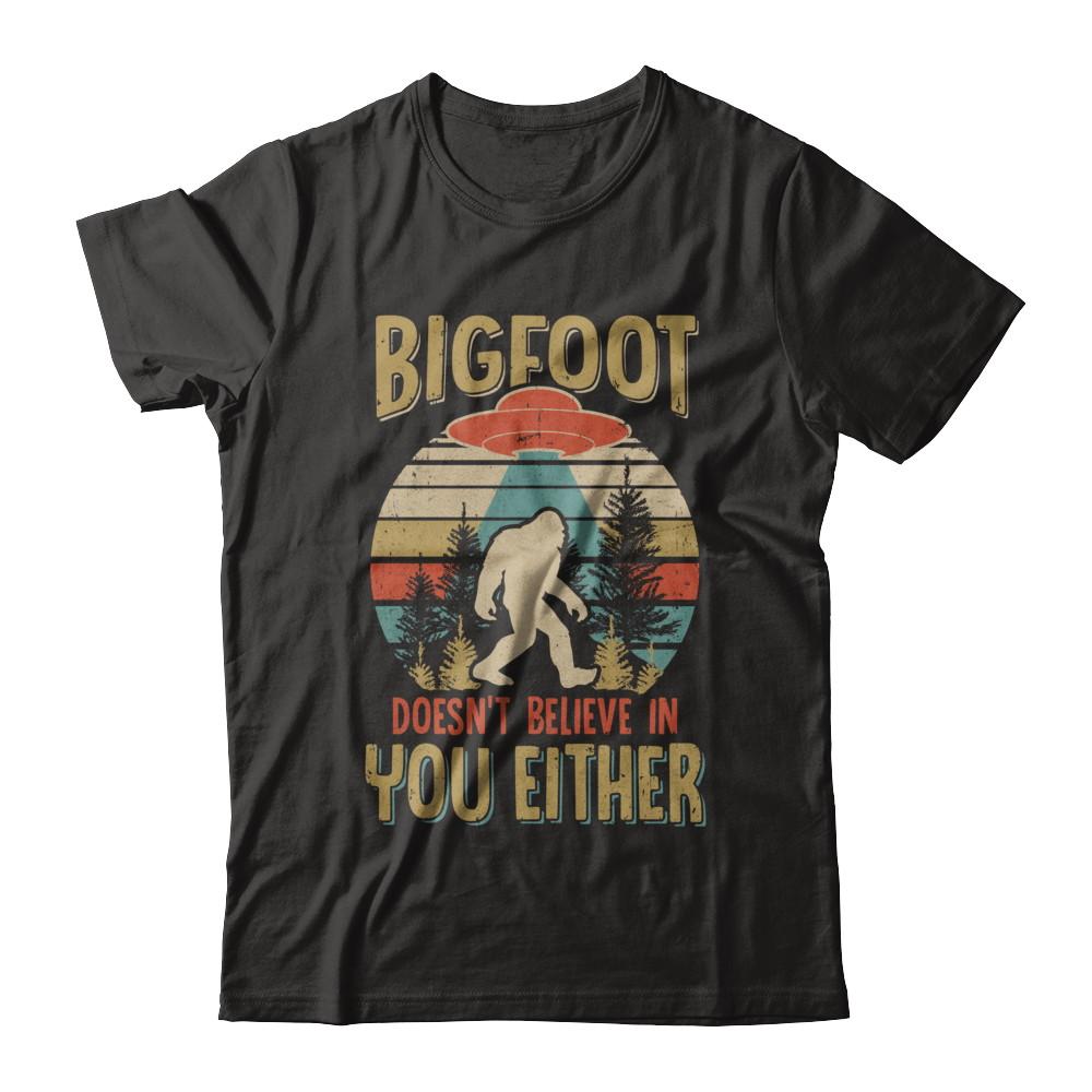 Retro Bigfoot Doesn't Believe In You Either UFO-T-Shirt & Hoodie-Classic T-Shirt-Black