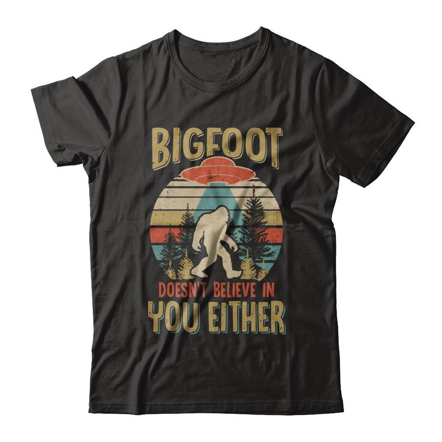 Retro Bigfoot Doesn't Believe In You Either UFO-T-Shirt & Hoodie-Classic T-Shirt-Black