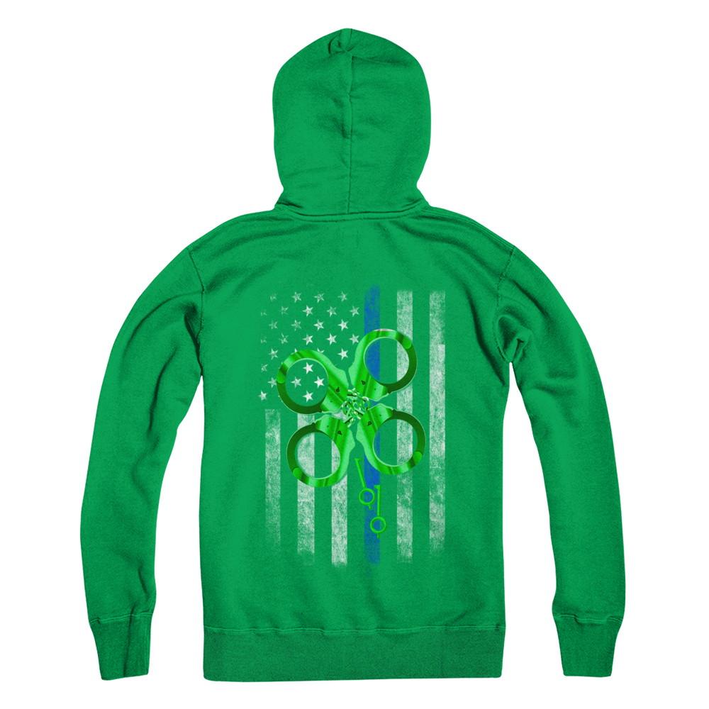 Thin Blue Line Happy St Patrick's Day Clover Police-T-Shirt & Hoodie-Pullover Hoodie-Irish Green
