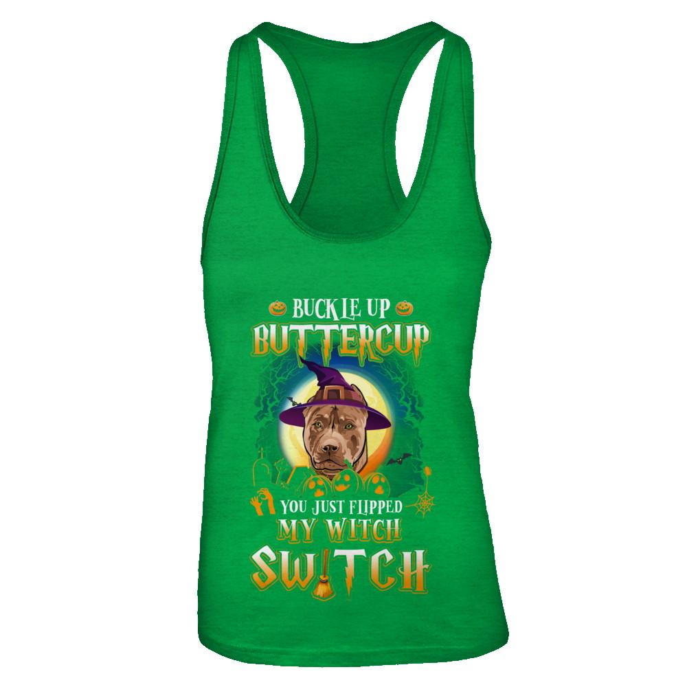 Buckle Up Buttercup Halloween Witch Pit bull Costume-T-Shirt & Tank Top-Women's Ideal Racerback Tank-Kelly Green