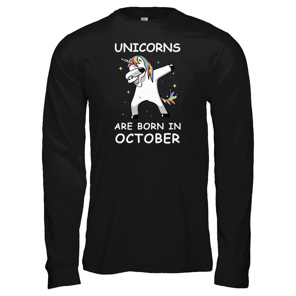 Unicorns Are Born In October Cute Dabbing-T-Shirt & Tank Top-Long Sleeve T-Shirt-Black