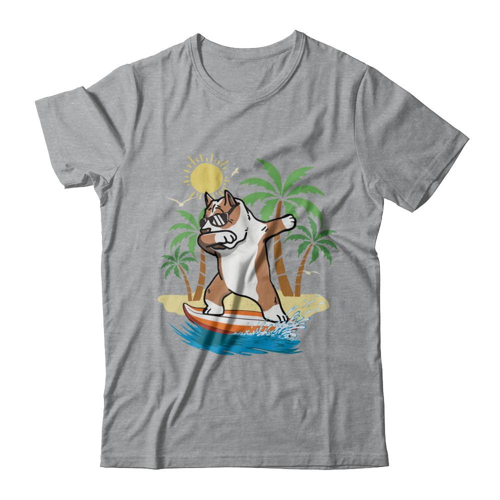 Summer Vacation Dabbing Pit bull Surfing Surfboard Gift-T-Shirt & Hoodie-Classic T-Shirt-Sport Grey
