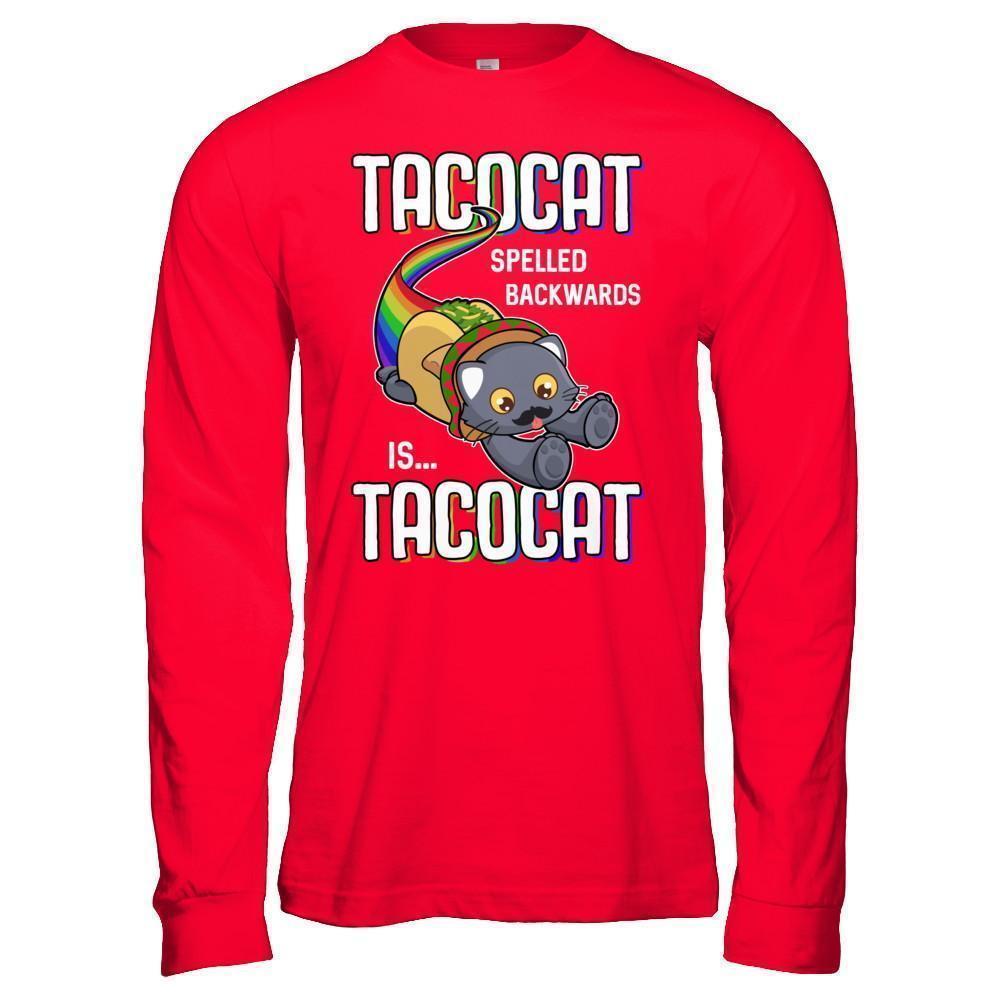 Funny Taco Cat Tacocat Spelled Backwards Is Tacocat Cat-T-Shirt & Hoodie-Long Sleeve T-Shirt-Red