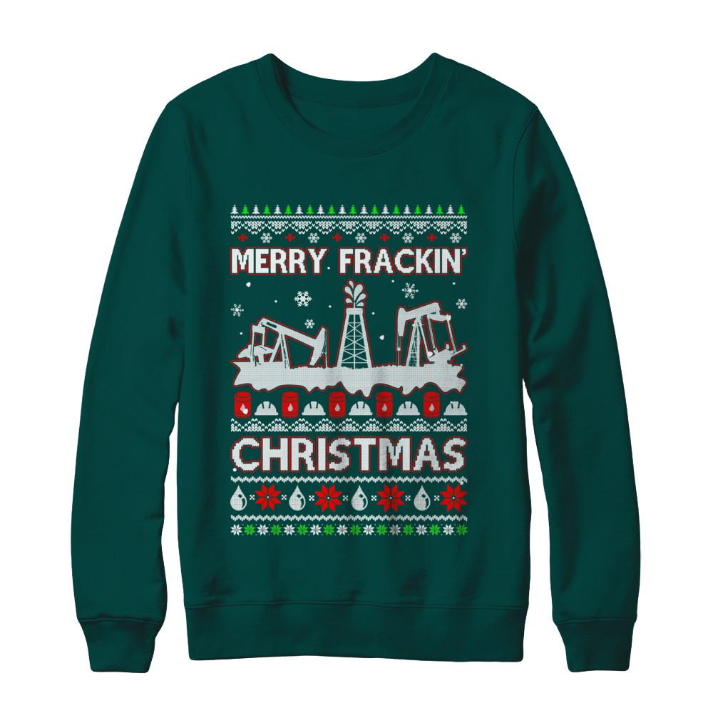 Oilfield Merry Fracking Christmas Ugly Sweater Gifts-T-Shirt & Sweatshirt-Crewneck Sweatshirt-Deep Forest