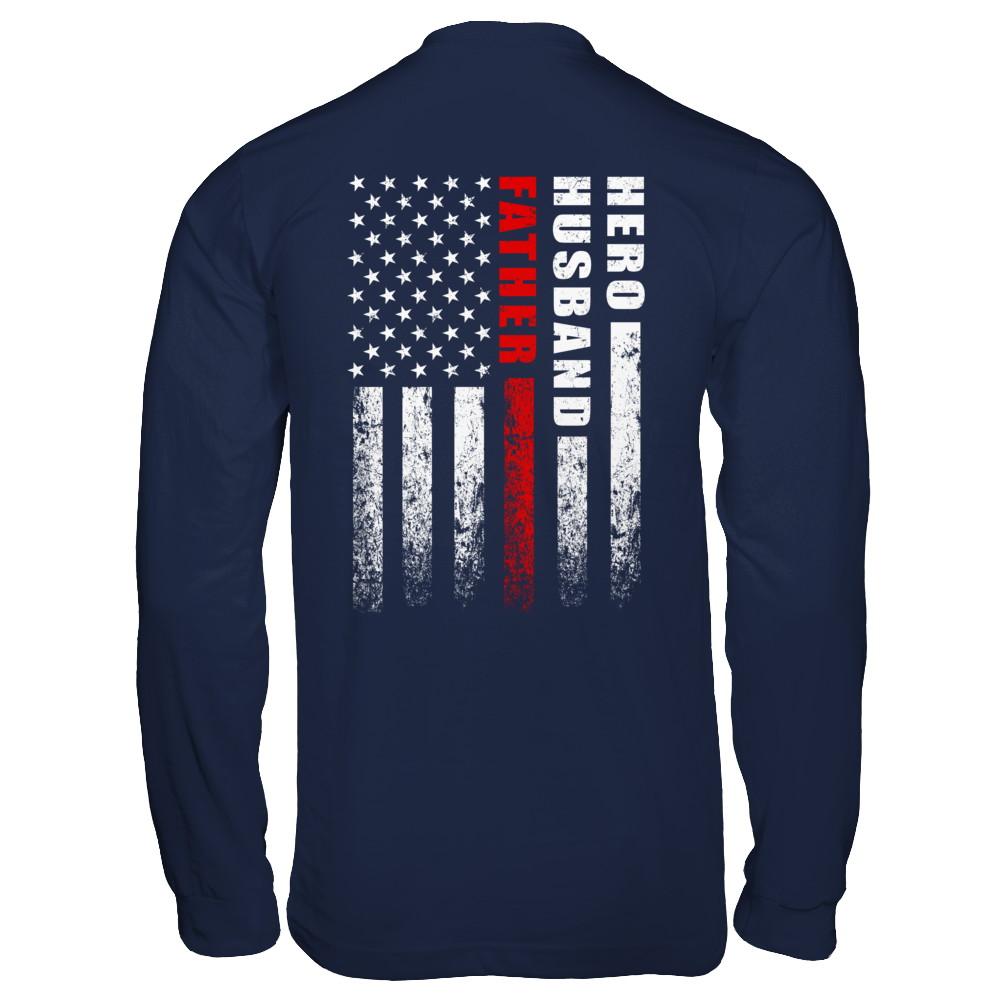 Fireman Firefighter Husband Dad Hero Fathers Day Gift-T-Shirt & Hoodie-Long Sleeve T-Shirt-Navy