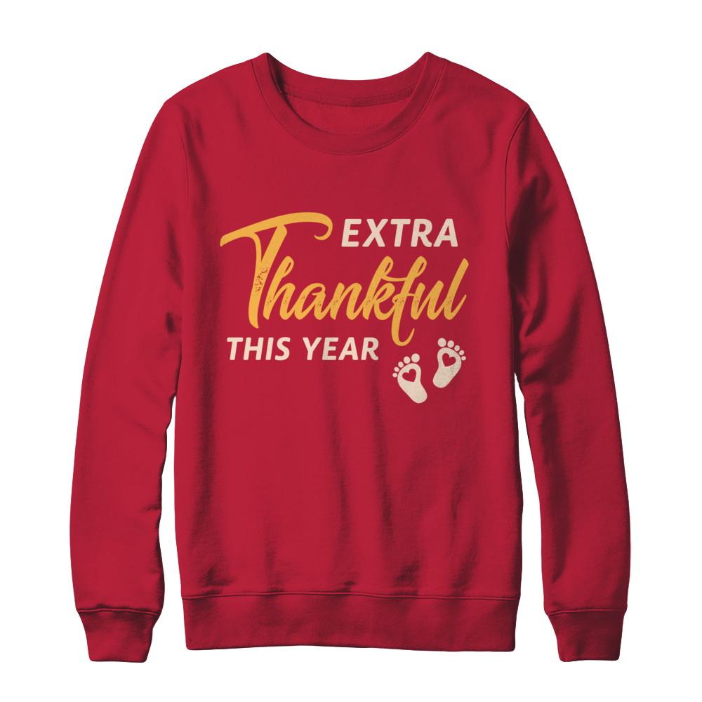 Extra Thankful This Year Pregnant Thanksgiving-T-Shirt & Sweatshirt-Crewneck Sweatshirt-Red