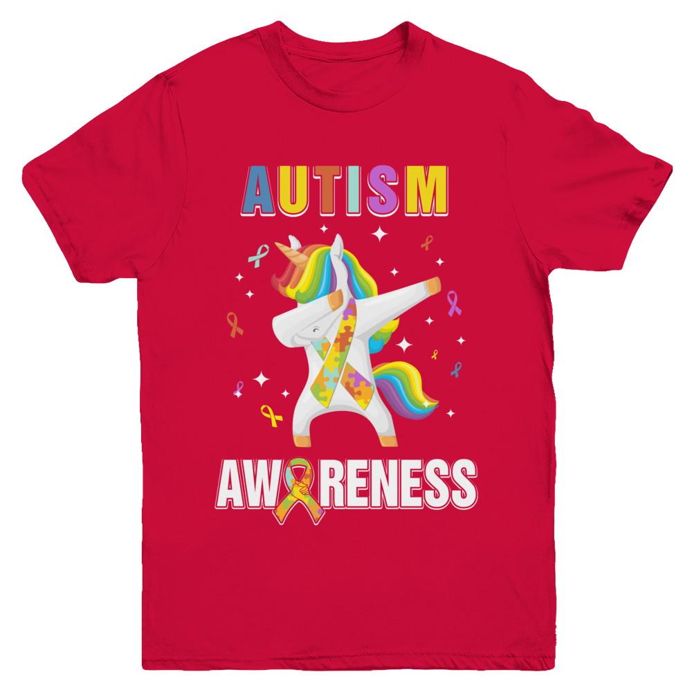 Inspirational Autism Awareness Unicorn Support Youth-Youth Shirt-Youth T-Shirt-Red