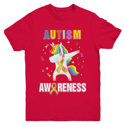 Inspirational Autism Awareness Unicorn Support Youth-Youth Shirt-Youth T-Shirt-Red
