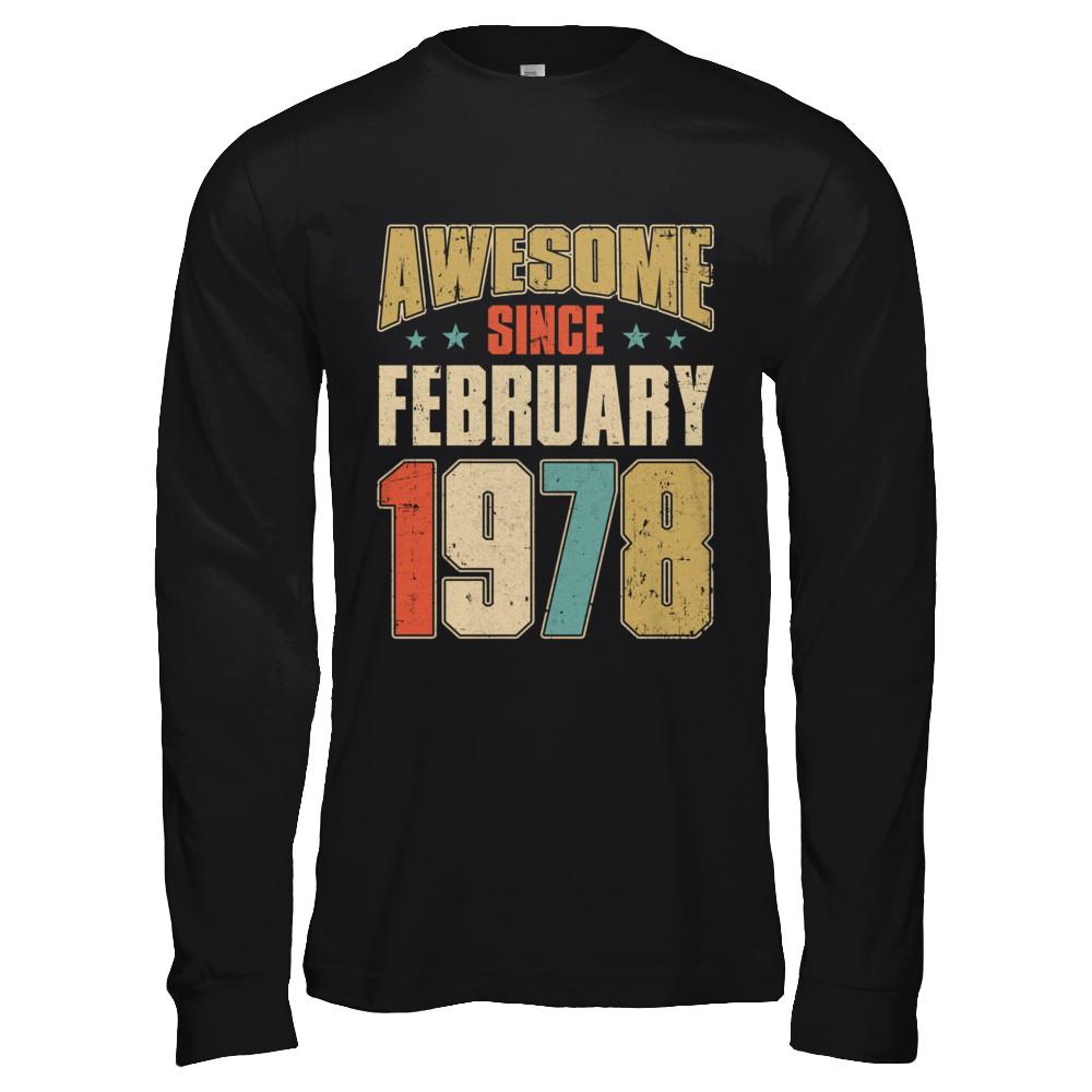 Vintage Retro Awesome Since February 1978 43th Birthday-T-Shirt & Hoodie-Long Sleeve T-Shirt-Black
