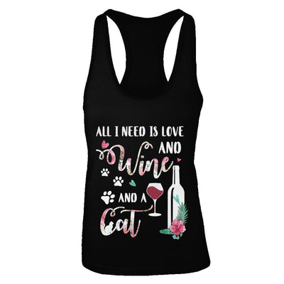 All I Need Is Love And Wine And A Cat-T-Shirt & Tank Top-Women's Ideal Racerback Tank-Black