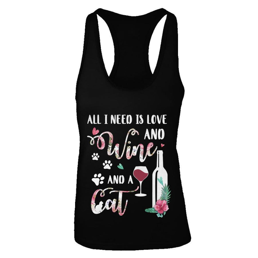 All I Need Is Love And Wine And A Cat-T-Shirt & Tank Top-Women's Ideal Racerback Tank-Black