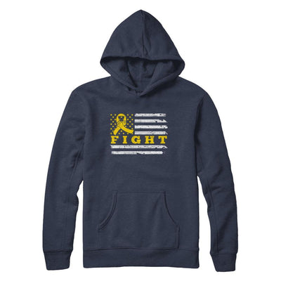 Fight Gold Yellow Ribbon US Flag Childhood Cancer Awareness-T-Shirt & Hoodie-Pullover Hoodie-Navy