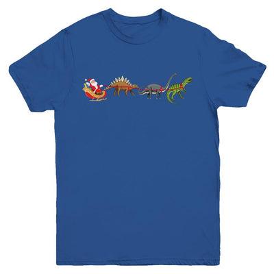Xmas Cool Santa Sleigh Dinosaur Christmas Gift Youth-Youth Shirt-Youth T-Shirt-Royal