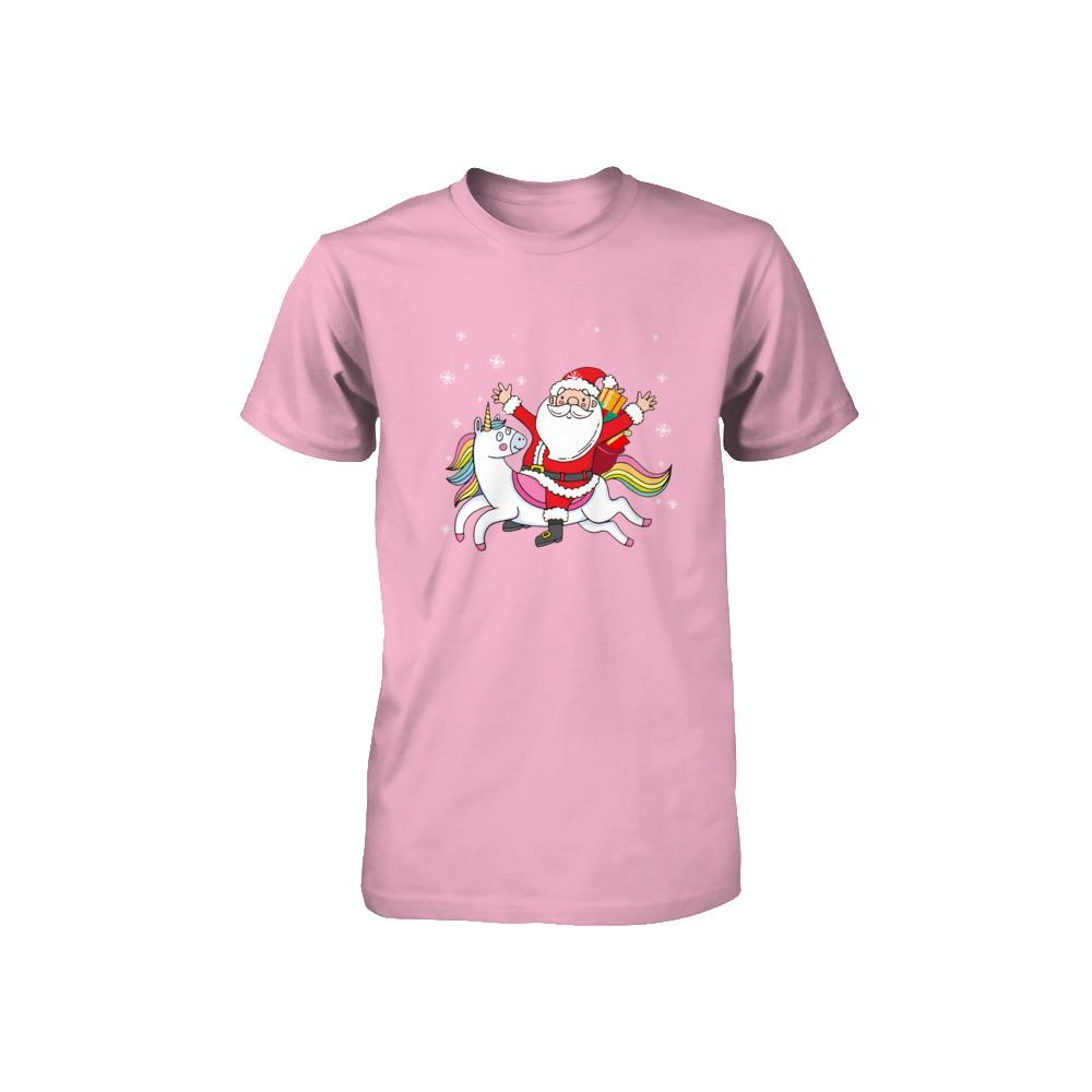 Santa Riding Unicorn Christmas Kids Girls Women Xmas Youth-Youth Shirt-Toddler T-Shirt-Pink