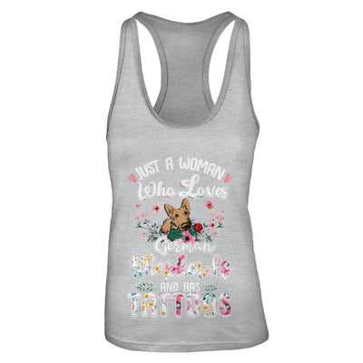 Just A Woman Who Loves German Shepherds And Has Tattoos-T-Shirt & Tank Top-Women's Ideal Racerback Tank-Heather Grey