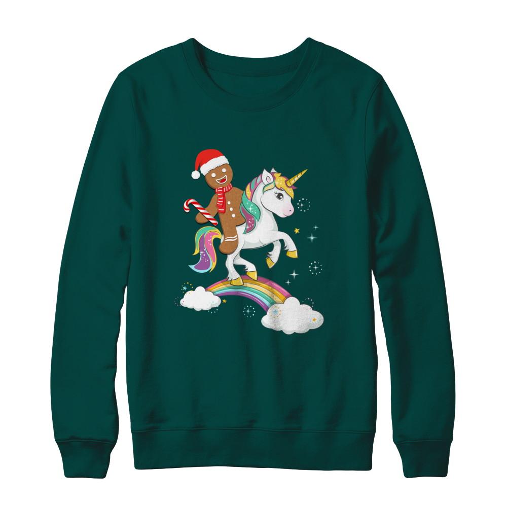 Gingerbread Man Riding A Unicorn Christmas Xmas Gift-T-Shirt & Sweatshirt-Crewneck Sweatshirt-Deep Forest