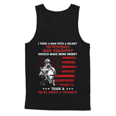 Veteran I Think A Man With A Helmet Defending Our Country-T-Shirt & Hoodie-Unisex Tank-Black