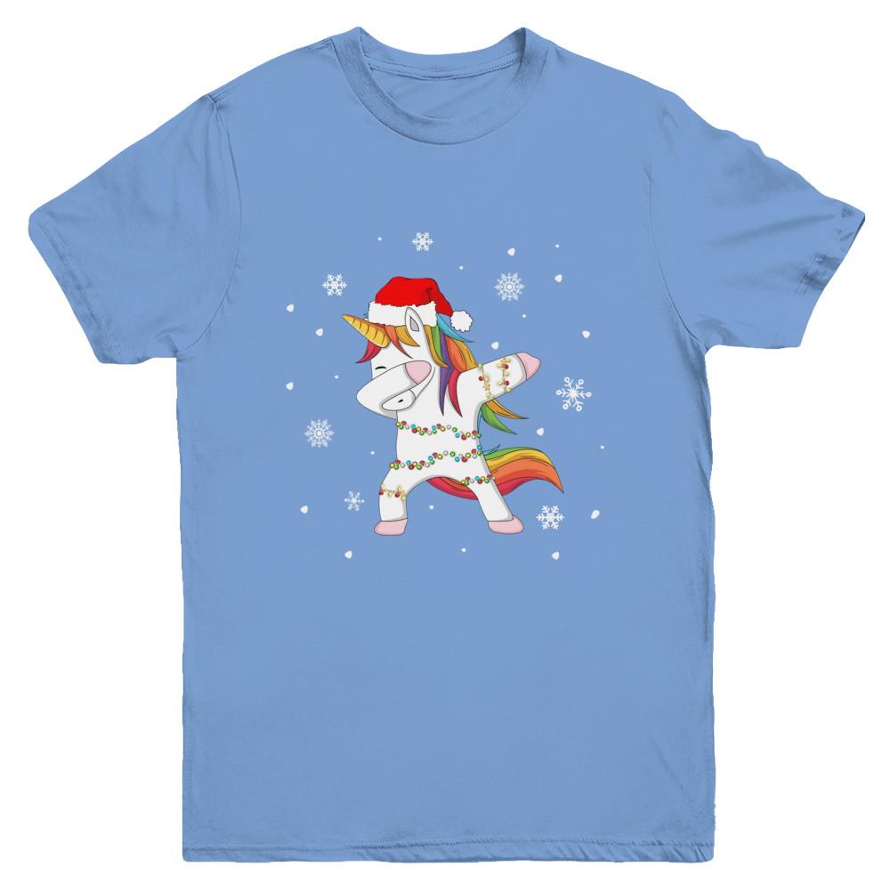 Dabbing Unicorn Ugly Christmas Sweater Girls Youth-Youth Shirt-Youth T-Shirt-Carolina Blue