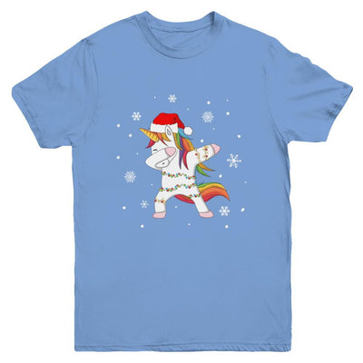 Dabbing Unicorn Ugly Christmas Sweater Girls Youth-Youth Shirt-Youth T-Shirt-Carolina Blue