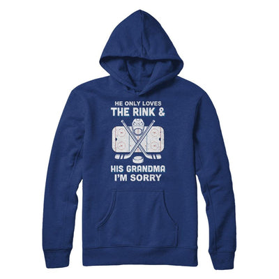 He Only Loves The Rink And His Grandma Funny Grandma Hockey-T-Shirt & Hoodie-Pullover Hoodie-Deep Royal