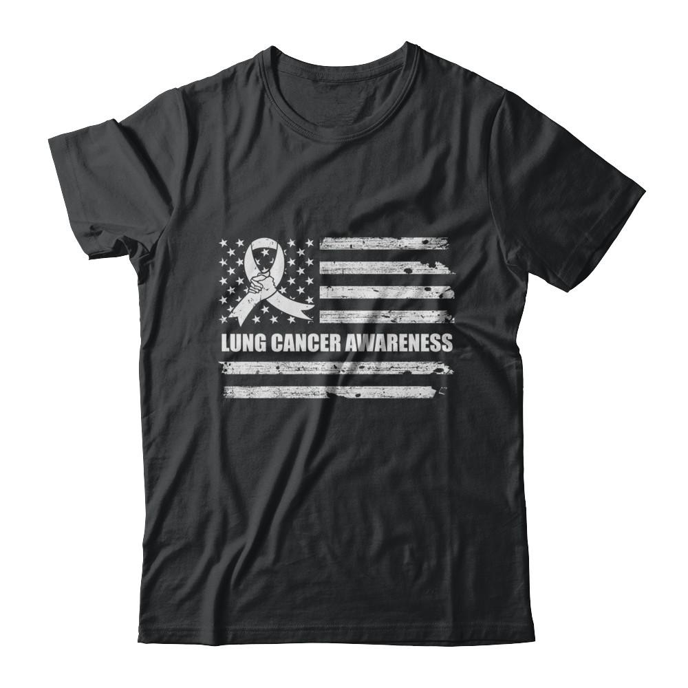 Clear Ribbon Lung Cancer Awareness US Flag-T-Shirt & Hoodie-Classic T-Shirt-Black
