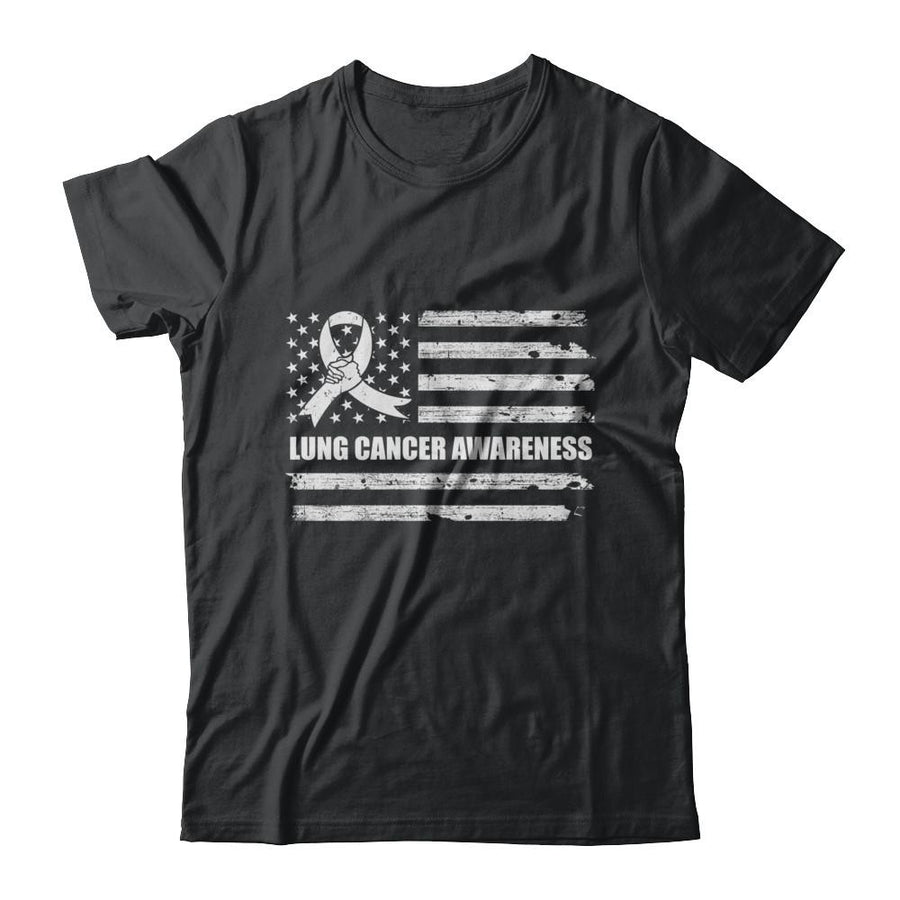 Clear Ribbon Lung Cancer Awareness US Flag-T-Shirt & Hoodie-Classic T-Shirt-Black