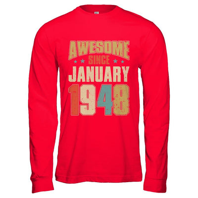 Vintage Retro Awesome Since January 1948 73th Birthday-T-Shirt & Hoodie-Long Sleeve T-Shirt-Red