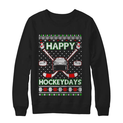 Happy Hockeydays Hockey Ugly Christmas Sweater-T-Shirt & Sweatshirt-Crewneck Sweatshirt-Black