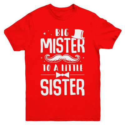 Big Mister To A Little Sister Baby Kid Shower Youth-Youth Shirt-Youth T-Shirt-Red