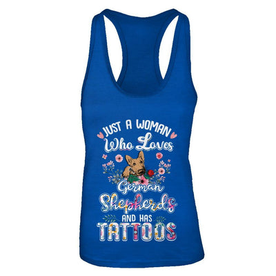 Just A Woman Who Loves German Shepherds And Has Tattoos-T-Shirt & Tank Top-Women's Ideal Racerback Tank-Royal