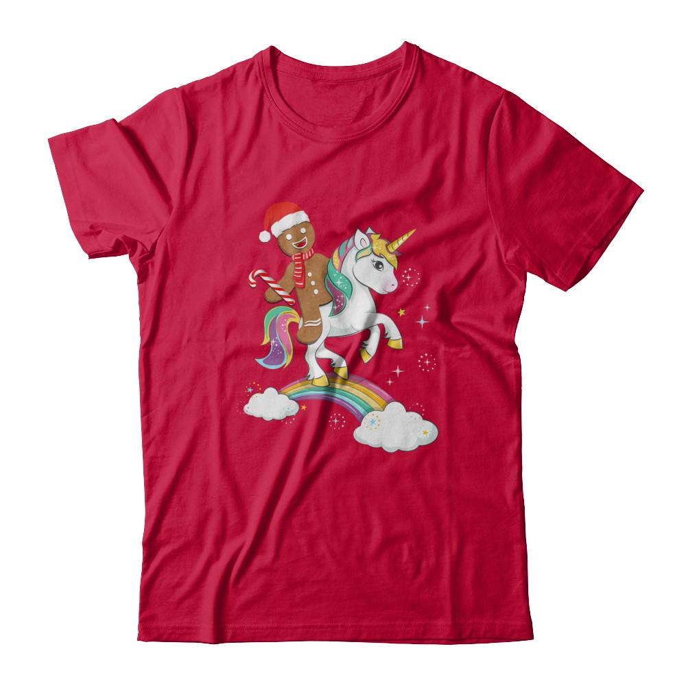 Gingerbread Man Riding A Unicorn Christmas Xmas Gift-T-Shirt & Sweatshirt-Classic T-Shirt-Red