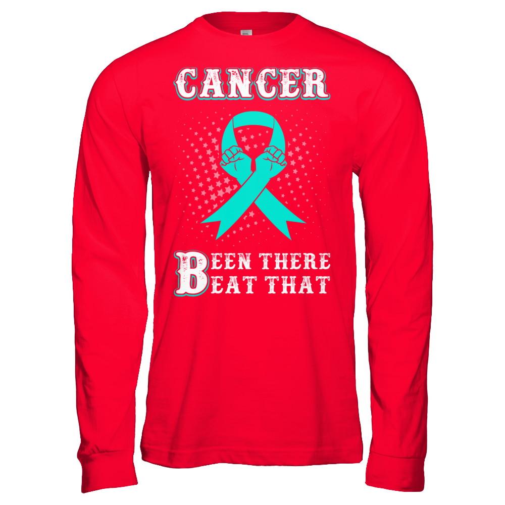 Ovarian Cancer Been There Beat That Teal Awareness Ribbon-T-Shirt & Hoodie-Long Sleeve T-Shirt-Red