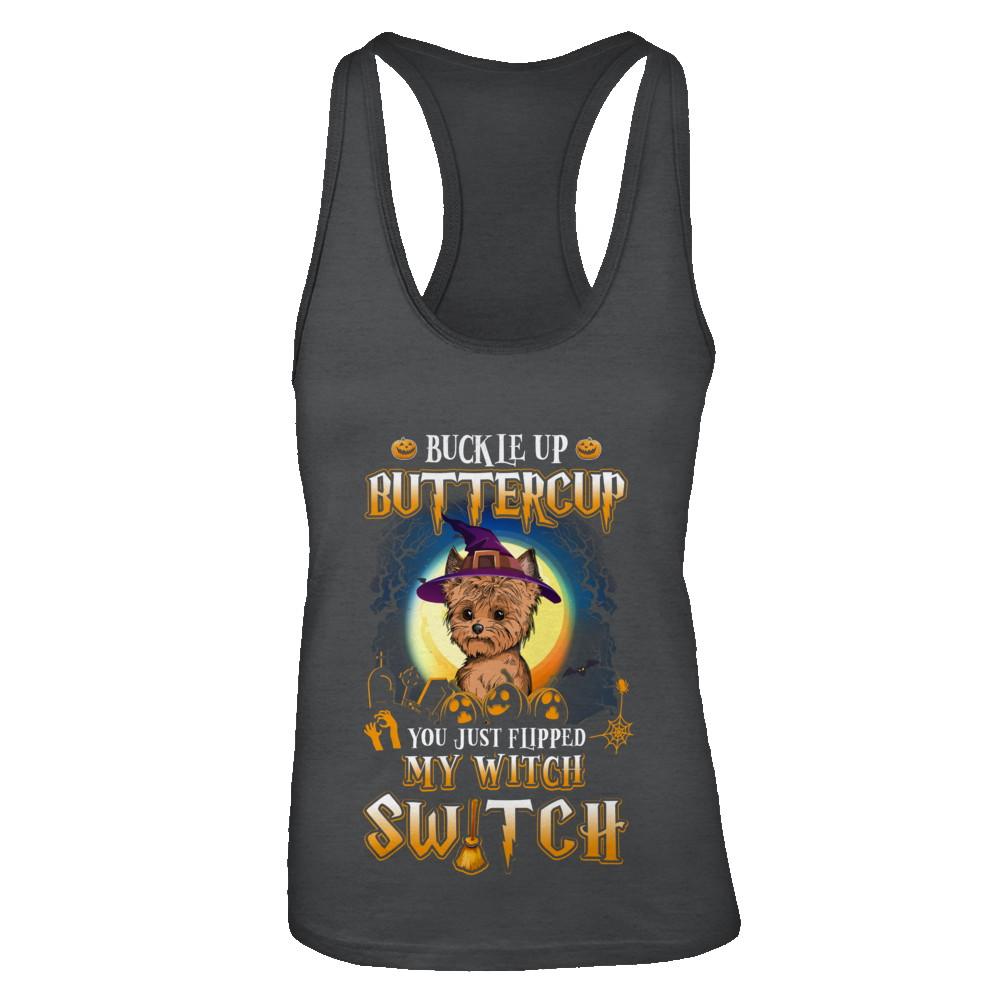 Buckle Up Buttercup Halloween Witch Yorkie Costume-T-Shirt & Tank Top-Women's Ideal Racerback Tank-Black