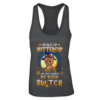 Buckle Up Buttercup Halloween Witch Yorkie Costume-T-Shirt & Tank Top-Women's Ideal Racerback Tank-Black
