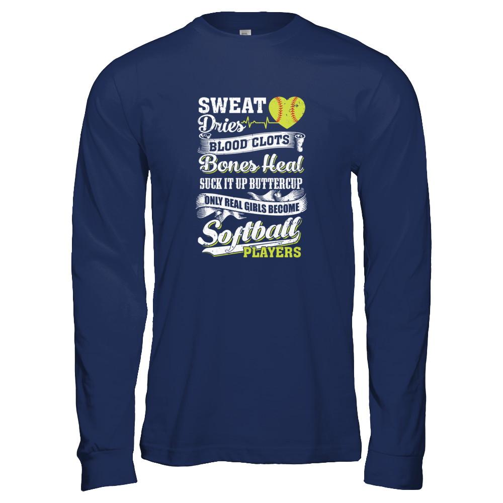 Real Girls Become Softball Players-T-Shirt & Tank Top-Long Sleeve T-Shirt-Navy
