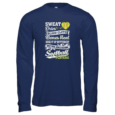 Real Girls Become Softball Players-T-Shirt & Tank Top-Long Sleeve T-Shirt-Navy