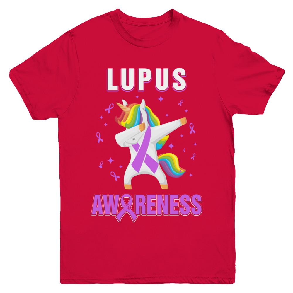 Inspirational Lupus Awareness Unicorn Support Youth-Youth Shirt-Youth T-Shirt-Red