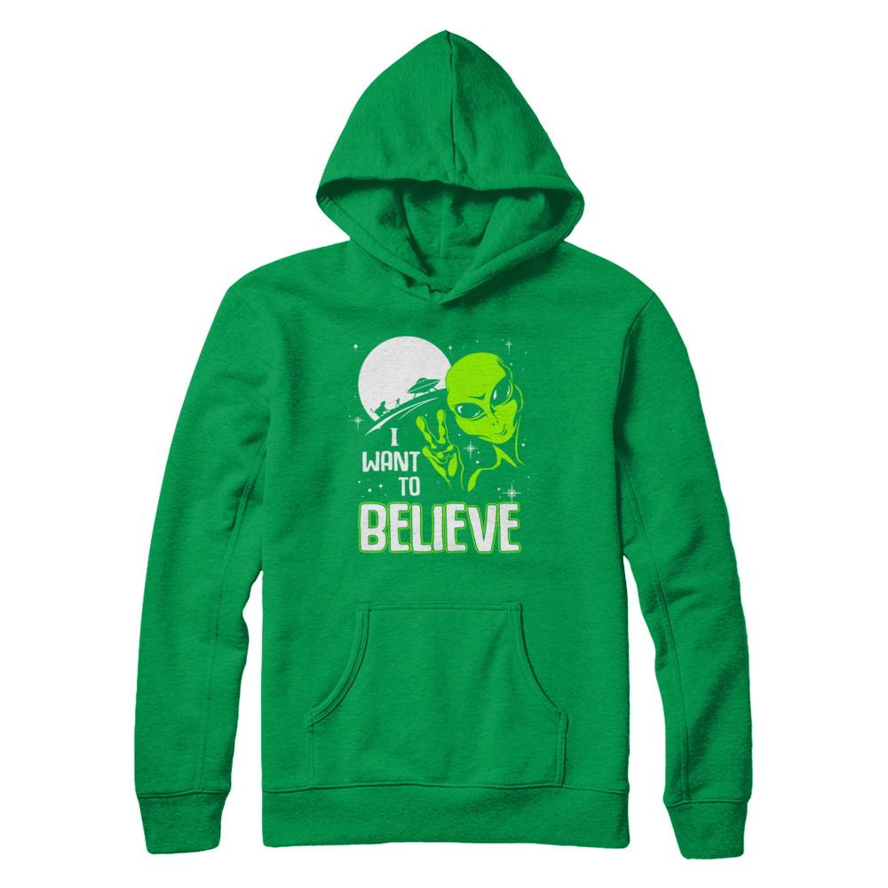I Want To Believe Alien Ufo-T-Shirt & Hoodie-Pullover Hoodie-Irish Green
