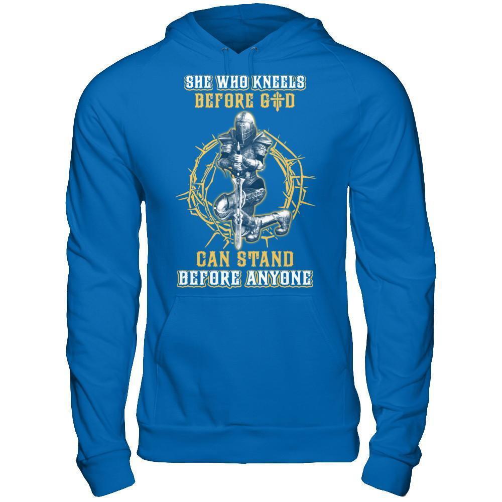Knight Templar She Who Kneels Before God Can Stand Before Anyone-T-Shirt & Hoodie-Pullover Hoodie-Royal