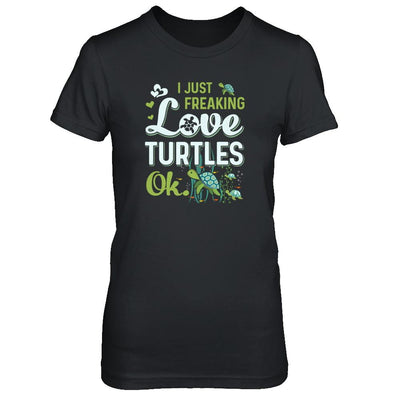 I Just Freaking Love Turtles Ok Sea Turtle Beach-T-Shirt & Tank Top-Women's T-Shirt-Black